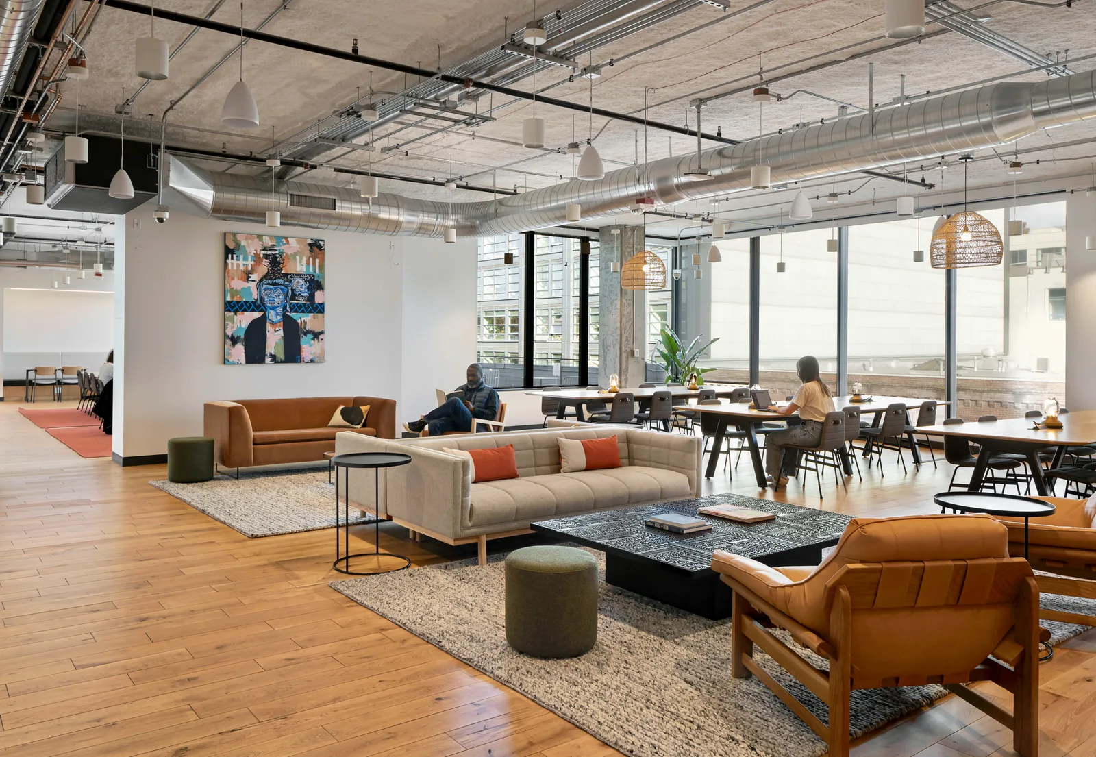 The lounge and shared tables at CENTRL Capitol Hill.