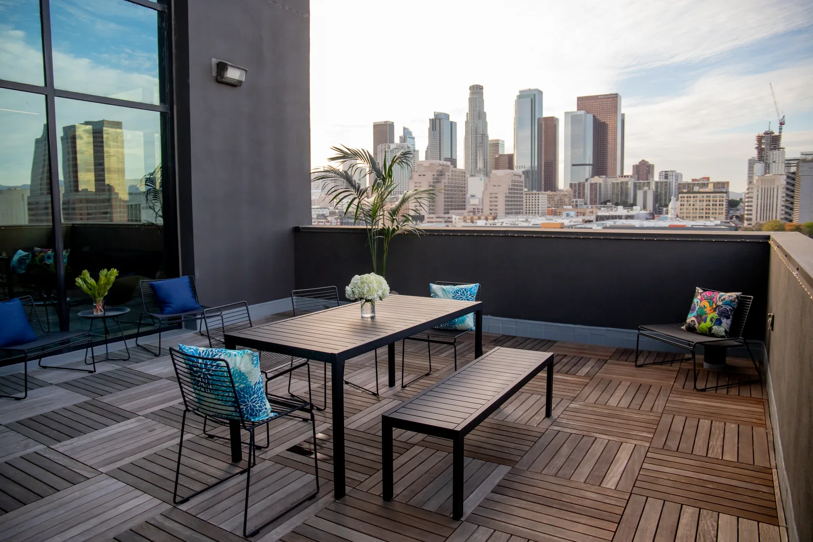 The rooftop patio with downtown views at CENTRL Downtown LA.