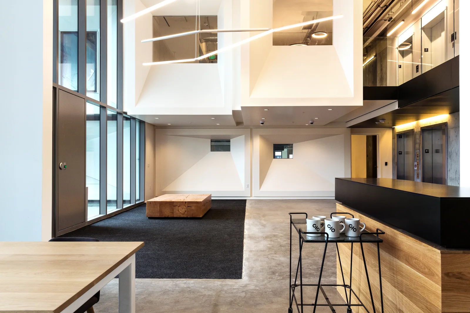 The lobby and coffee station at CENTRL Eastside.