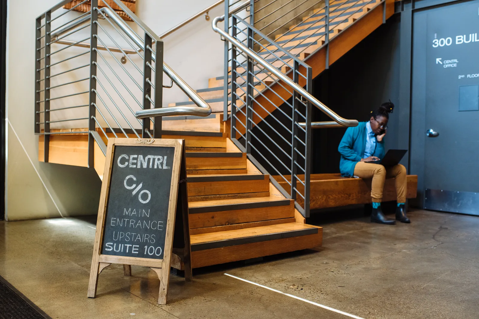 The main entrance stair at CENTRL Pearl District.