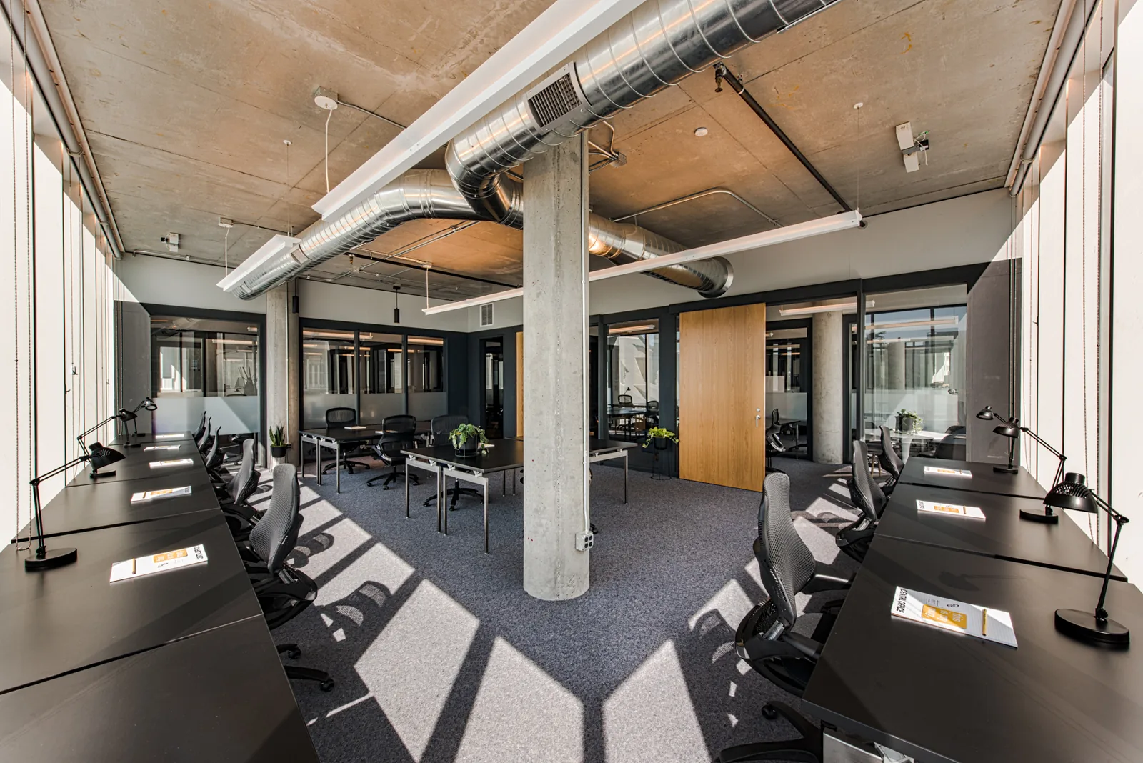 A row of glass-fronted offices at CENTRL West End